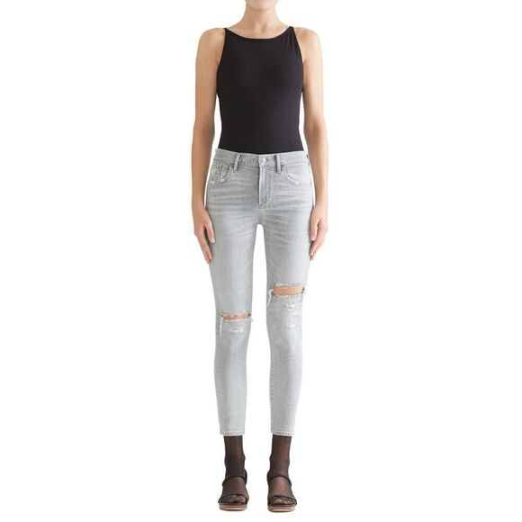Agolde Sophie Hi Rise Crop Skinny Jeans Gray Denim Distressed Stretch Ankle 28 - Picture 1 of 16